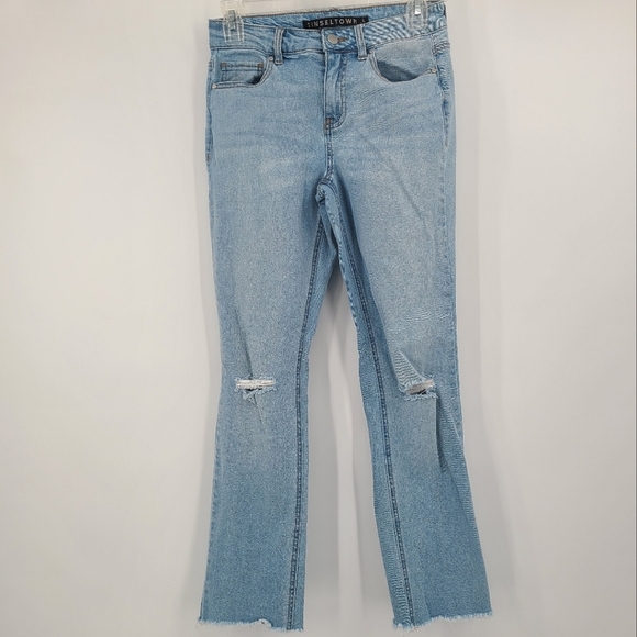 Tinseltown Mid Rise Jeans with Frayed Hem - Picture 1 of 10